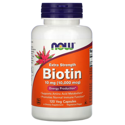 Біотин із посиленою дією (В7) Biotin 10мг (10,000мкг) - 120 вег.капсул 2022-10-0007 фото