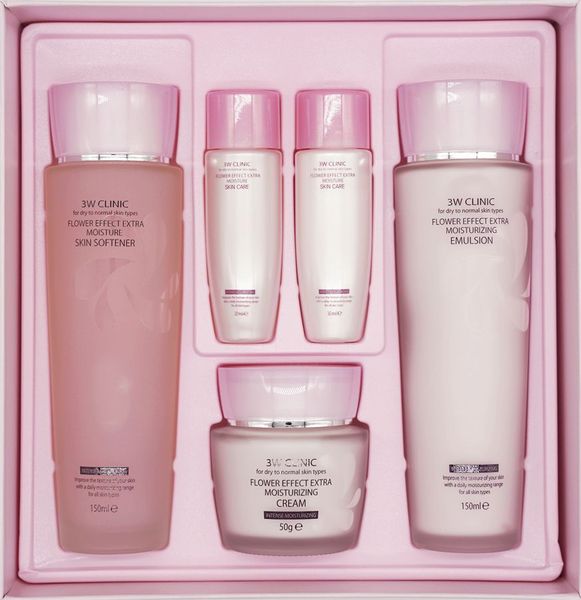 Набор для лица Увлажняющий (тонер/эмульсия/крем) 3W CLINIC Flower Effect Extra Moisturizing 3 Kit Set 7282992 фото